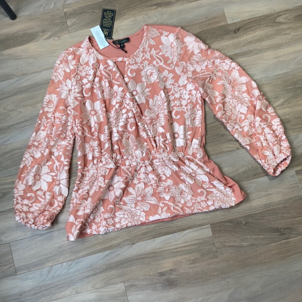 3/$45 DG2 peasant sleeve top w velvet like floral print boho blouse party casual
